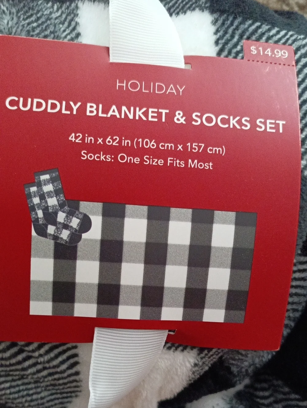 Holiday Time Black and White Buffalo Check Cuddly Blanket & Socks Set
